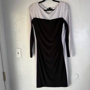 Lauren Ralph Lauren Women's Black & White Long Sleeve Sheath Dress Old Money